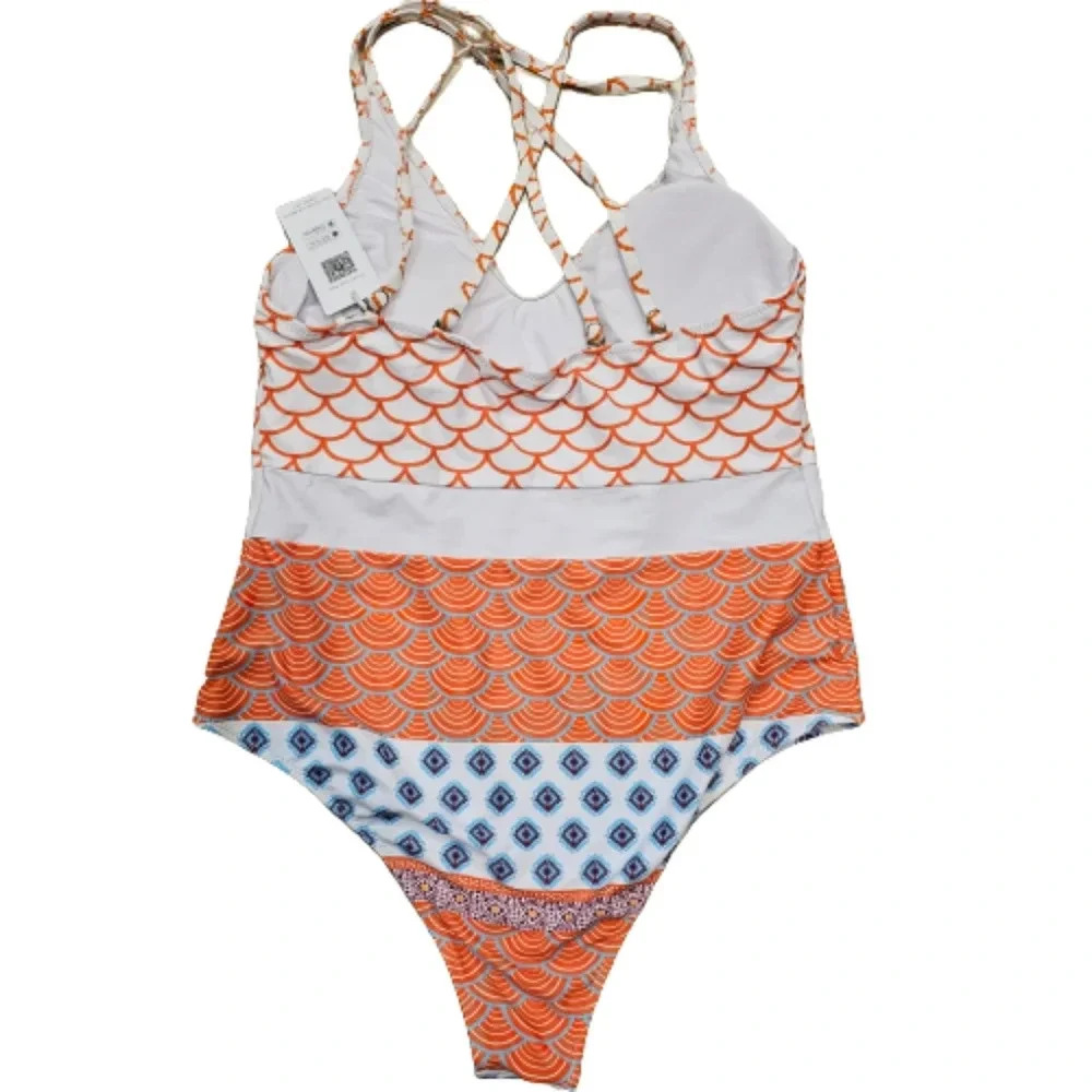 Orange and White One-piece Swimsuit NWT - Picture 3 of 8